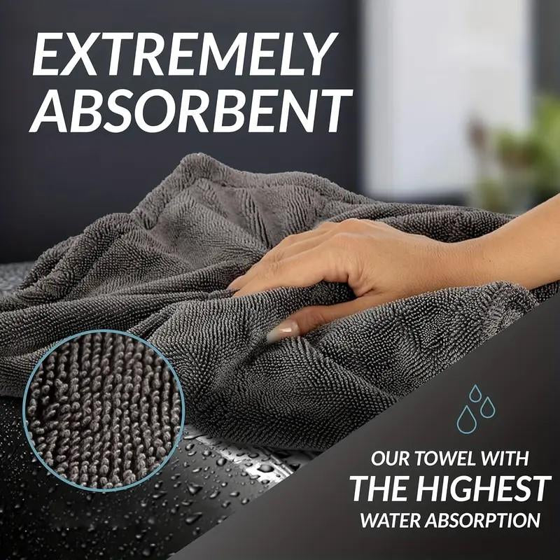 Professional Detailing Towel for Drying Car,Twisted-Loop Microfiber Towel from No Streak or Scratches,Ultra Absorbent, 1200GSM Double Side Microfiber Car Towel